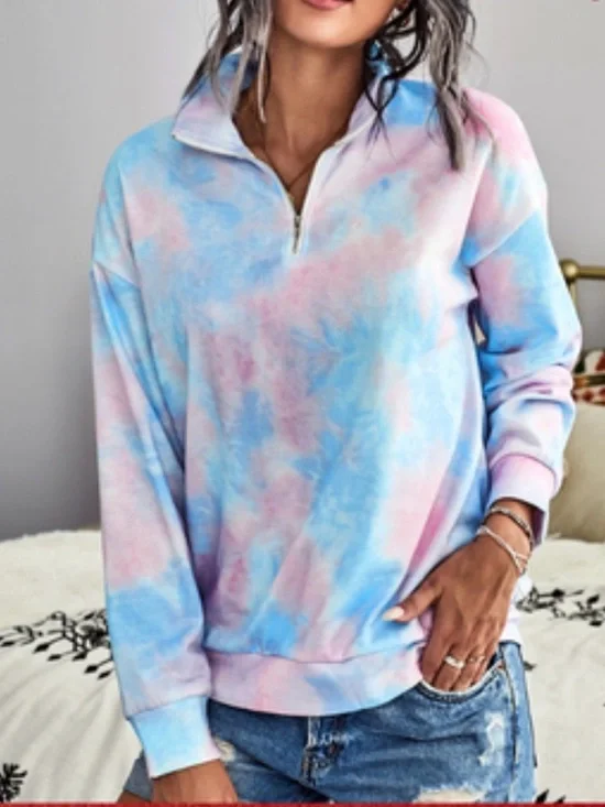 Pastel Tie-Dye Cotton Quarter-Zip Pullover  Size Small - Picture 2 of 9